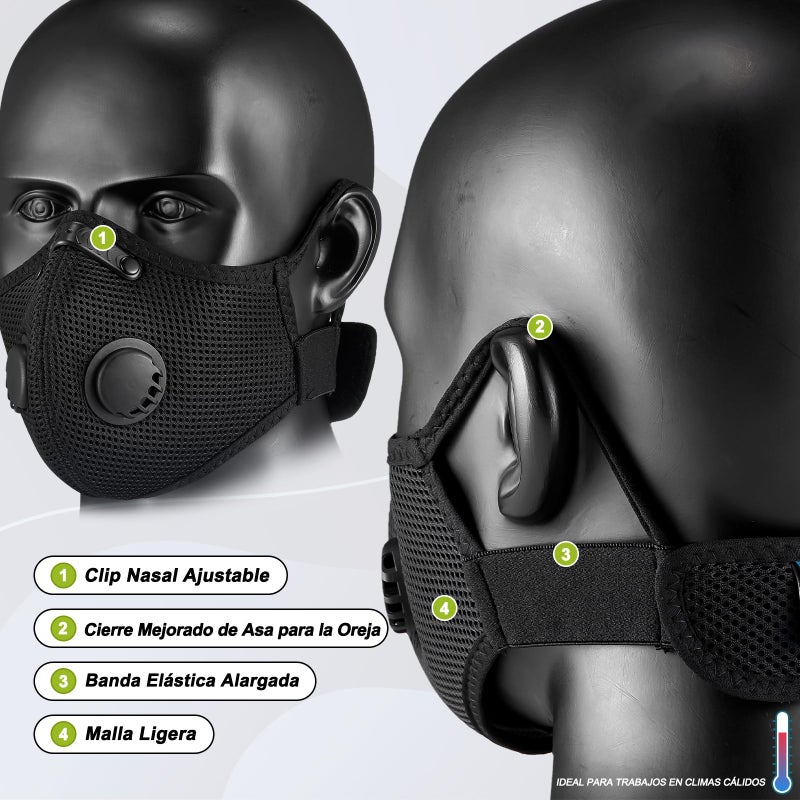 BASE CAMP Silver and Black Upgrade M Plus Dust Mask, Reusable Respirator Face Mask with 6 Activated Carbon Filters, Safety Work Masks for Woodworking, Construction, Yard Lawn Paint, Dust - Image 4